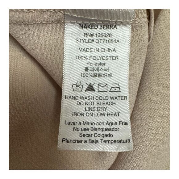 Naked Zebra Taupe Beige Neutral Faux Wrap Spaghetti Strap Top Size S - Picture 5 of 7